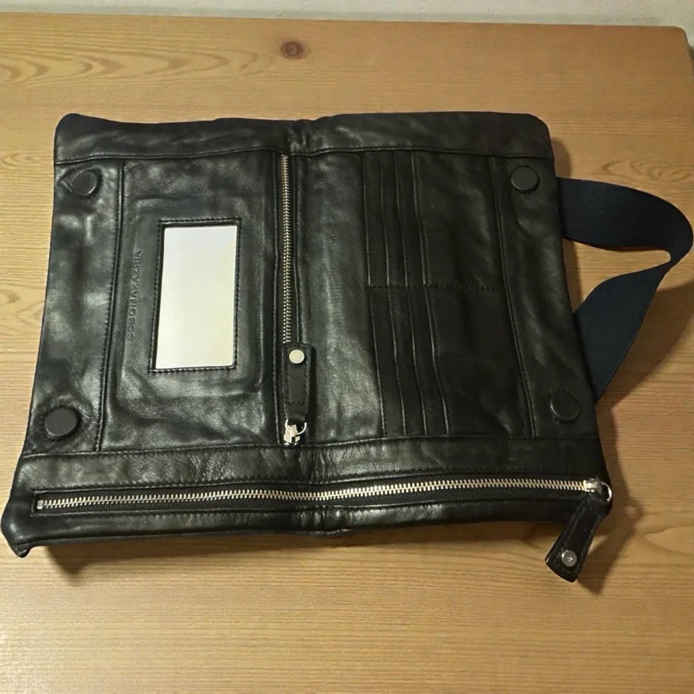 BCBGMaxAzria Black Soft Leather Folding Wristlet Clutch